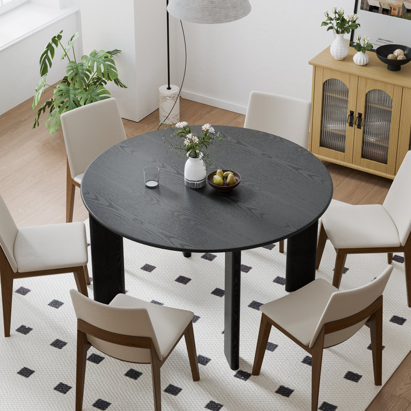 30“H Round Wood Dining Table Kitchen Table with 4 Legs, 30"H x 52"L x 52"W, Black