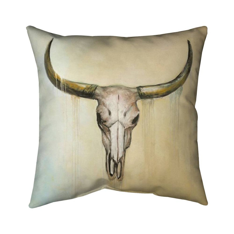 Cow skull - 16"x16" Outdoors Throw pillow - Spun poly - Print on demand