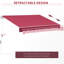 Auvent de patio 10 pi x 8 pi rouge et tissu aquatique avec cadre en aluminium et rétraction manuelle pour terrasse, balcon, cour rouge 8 pi, manivelle