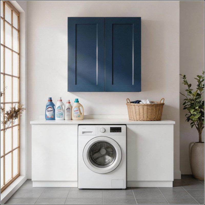Armoire murale durable bleu marine Shaker avec tablettes réglables pour un rangement polyvalent dans la cuisine, la salle de bain et plus encore
