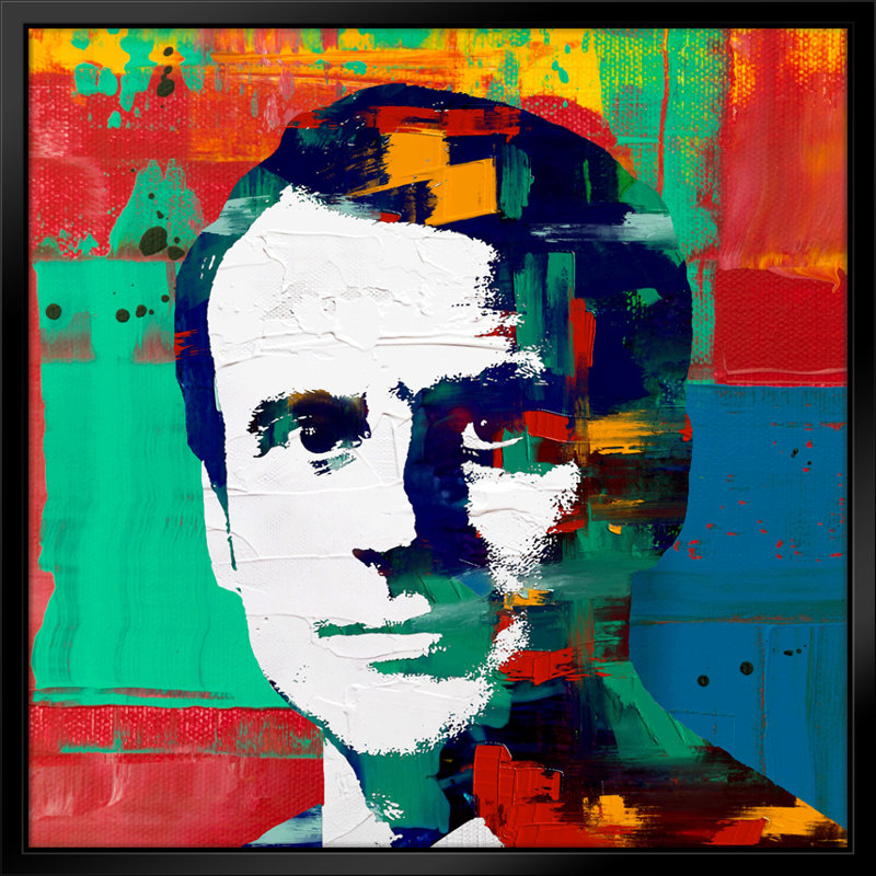 Macron Pop Art - estampe numérique sur toile avec cadre flottant vertical, H 26 po x l 26 po