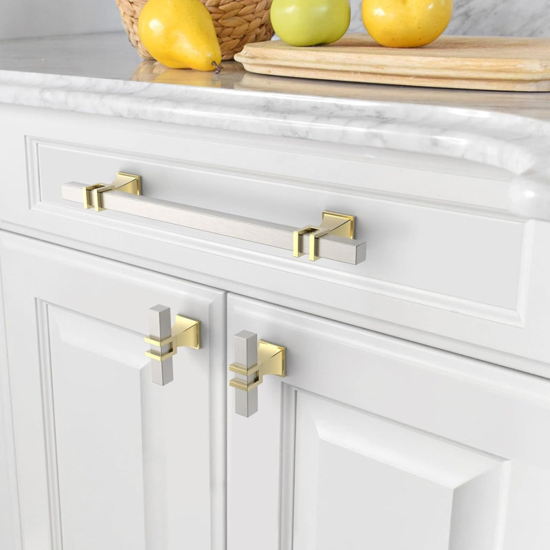Paquet de 10 poignées d'armoire en nickel satiné et doré brossé - poignées de tiroir centrales de 6,3 pouces pour la quincaillerie de cuisine, de salle de bain et de mobilier
