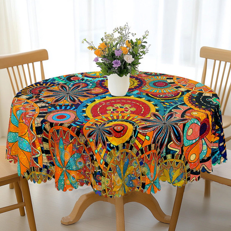Washable Bohemian Abstract Floral Pattern Tablecloth