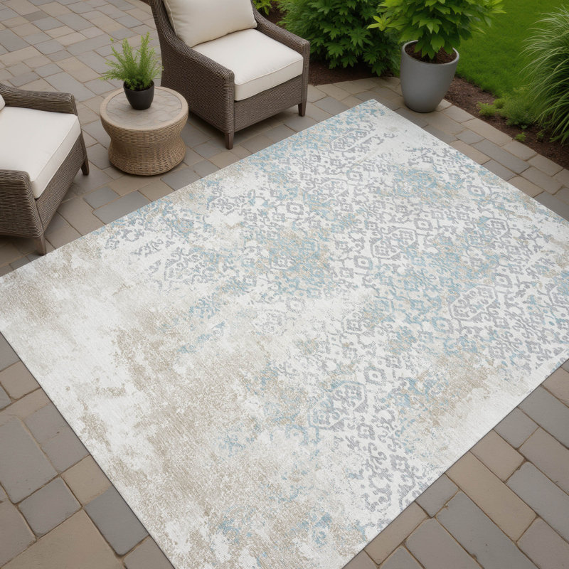 Machine Washable Indoor/Outdoor Chantille ACN2713 Casual Rug, Ivory, 5' x 7'6"