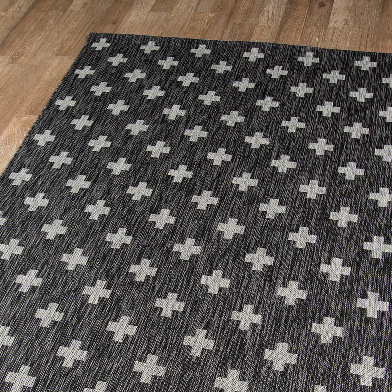 Umbria Striped Indoor / Outdoor Area Rug, Rectangle 3'11" x 5'7", Charcoal 