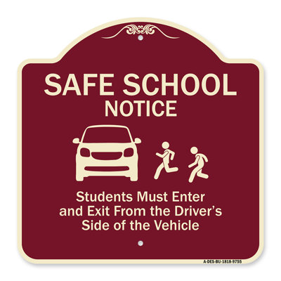 Enseigne Signmission Designer Series - avis de sécurité scolaire Les étudiants doivent entrer et sortir du côté conducteur du véhicule Panneau en aluminium de gros calibre brun clair et vert de 18 po x 18 po pour protéger votre entreprise Fabriqué