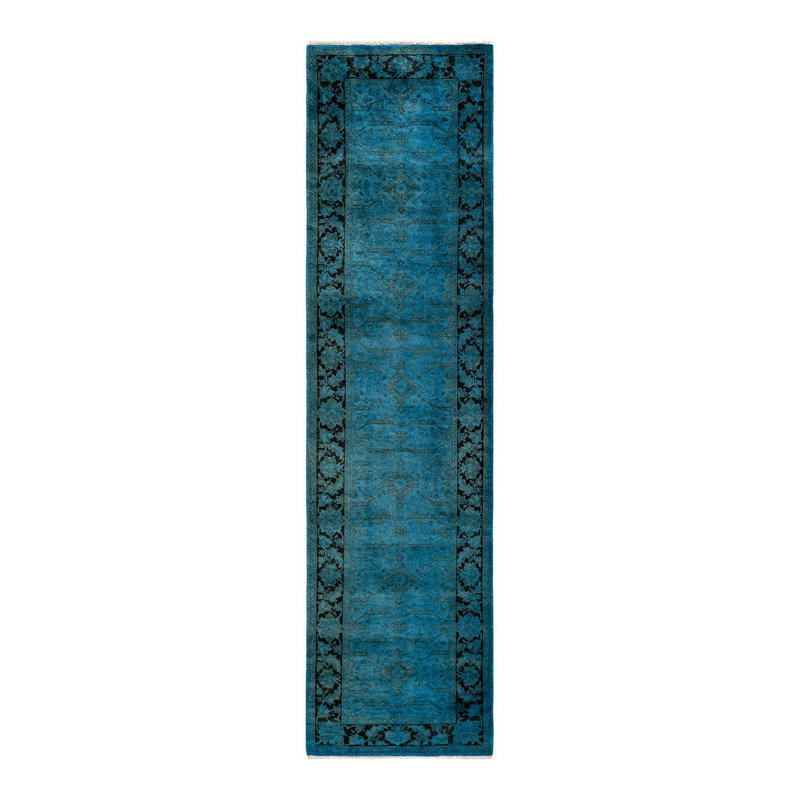 Tapis bleu noué à la main de conception unique Holsworth - bleu