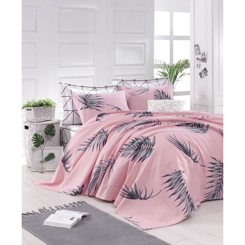Ensemble de draps 100% coton Virna, Rose / blanc / bleu foncé