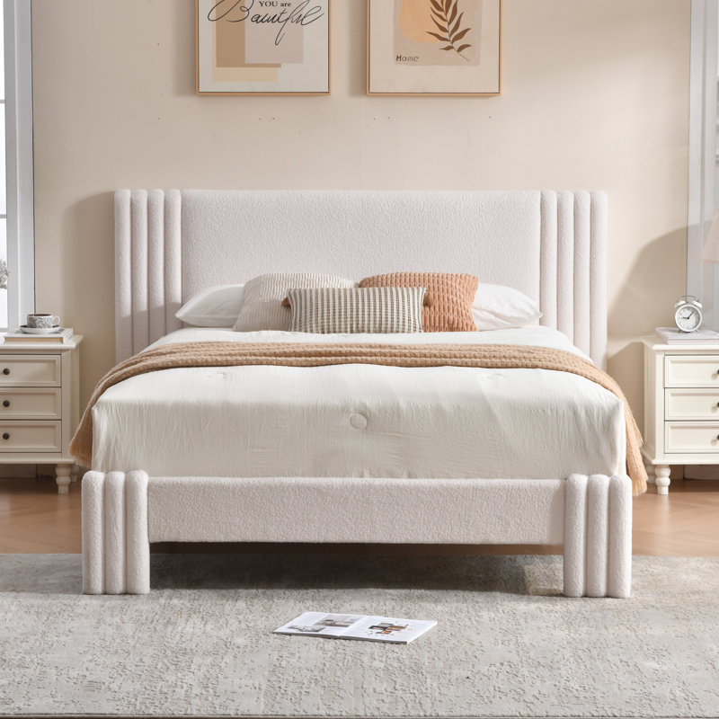 Lit plateforme tapissier Modern, Queen, White