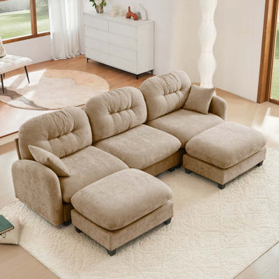 Chenille Fabric Modular 3-Seat Sofa Including 2 Pillows,2 Ottoman