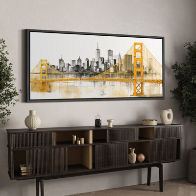 Architecture Building " Iconic Cityscape And Bridge Watercolor Rustic Retro Art Decor Extra Large Pictures "