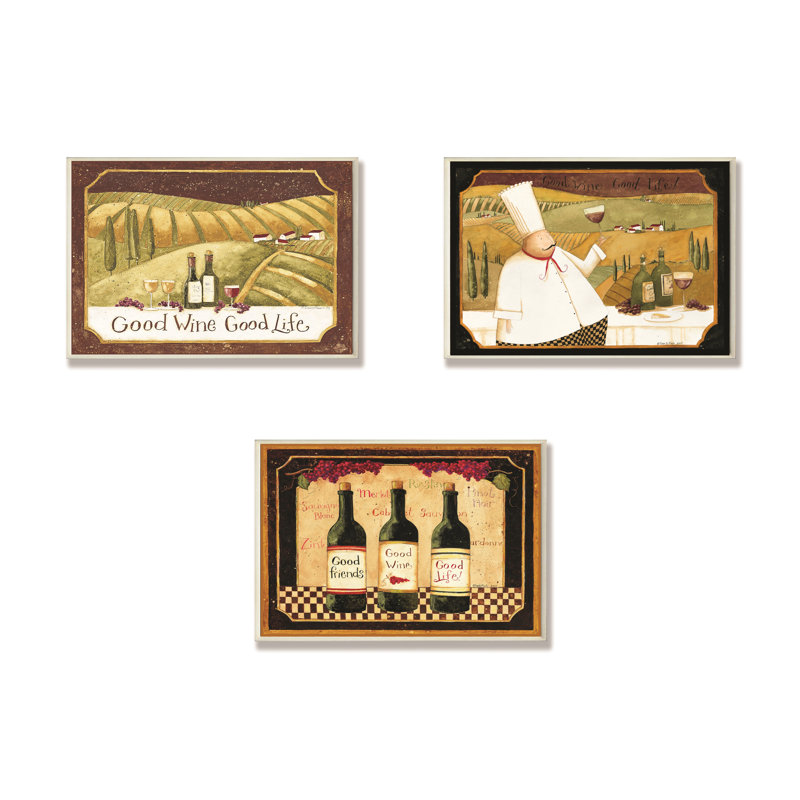 Ensemble de 3 plaques murales Ehme «Good Friends, Wine and Life»