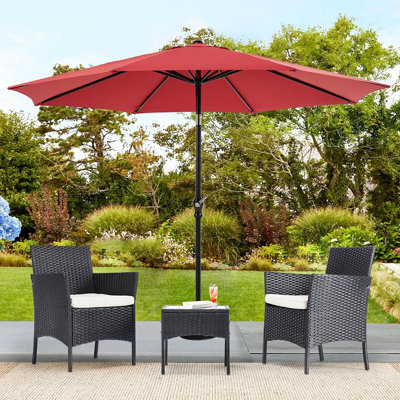 Parasol de patio extérieur 9 pi avec base, parasol en porte-à-faux avec base et support robuste