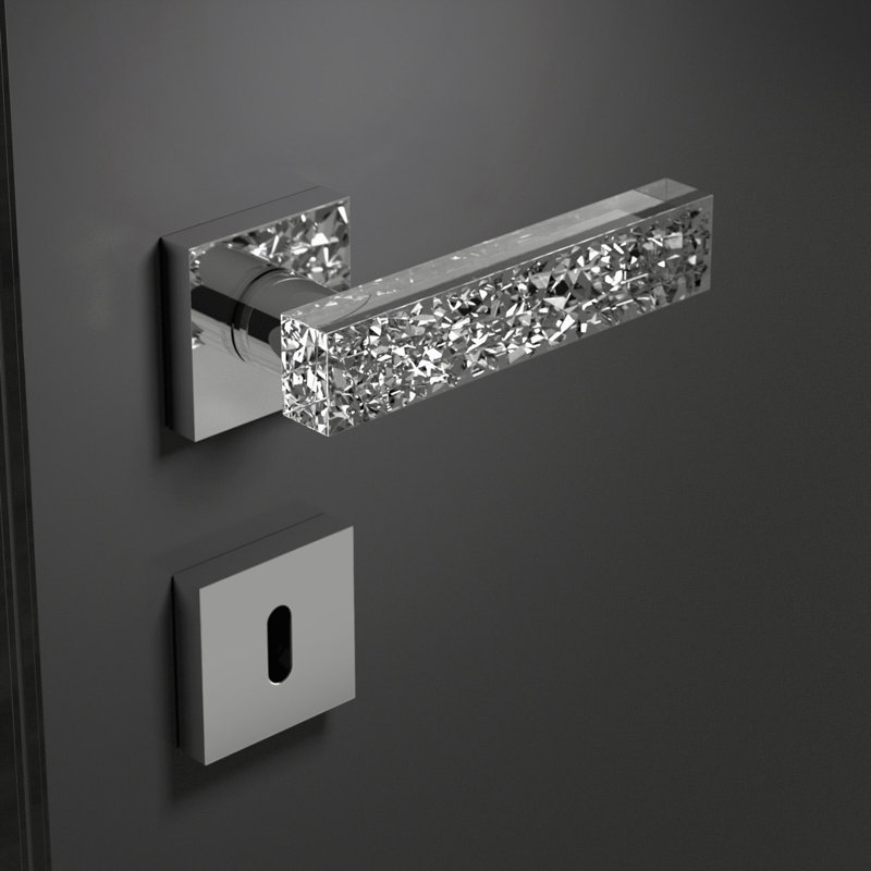 Kymi Ice Flat Door Lever with Square Rosette, Passage