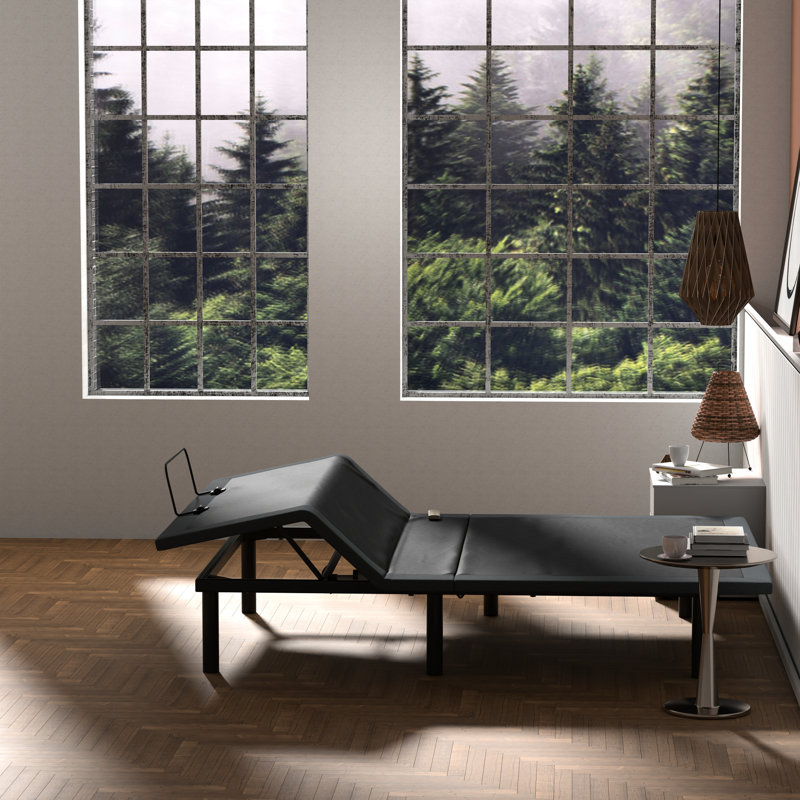 Base de lit simple réglable Btx4 - Tête et pied réglables, télécommande sans fil, facile à assembler, acier, noir + gris et ouate, 99 lb,