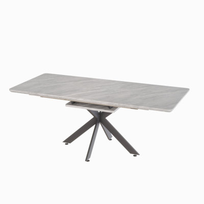 62.4" Extendable 78.15"Very large Grey Dining Table Modern Mid-Century Kitchen Table Set for Dining Room, party Table,Conference table,Black metal X shape Legs