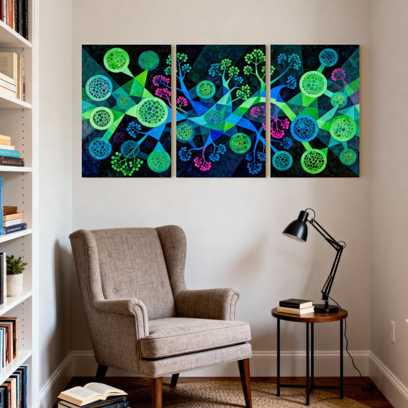 Ensemble de 3 tableaux sur toile à motif géométrique abstrait d'arbre, pour la décoration du salon et de la chambre.