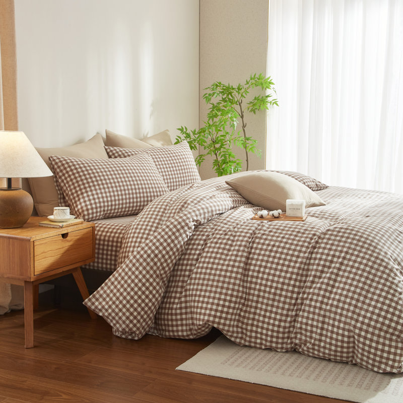 XINMIANFANG Gingham Duvet Cover Set 3 Piece 100% Washed Cotton Linen Feel Plaid Checkered Bedding Soft Breathable