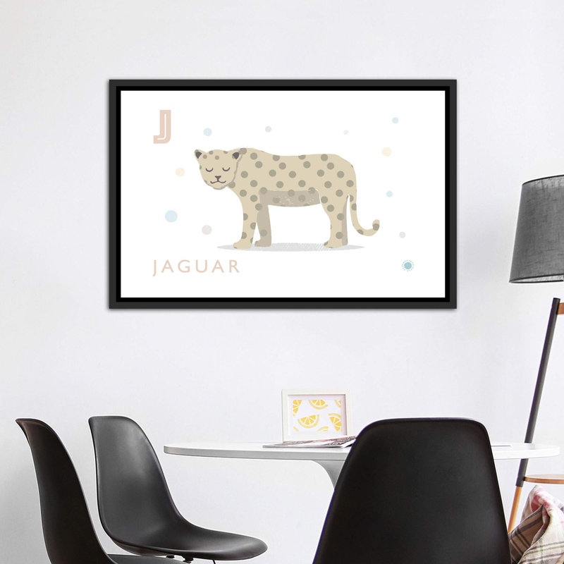 Jaguar - impression d'art graphique, Pas de tapis, H 40 po x l 60 po x 1,5 po, Toile avec cadre noir patiné