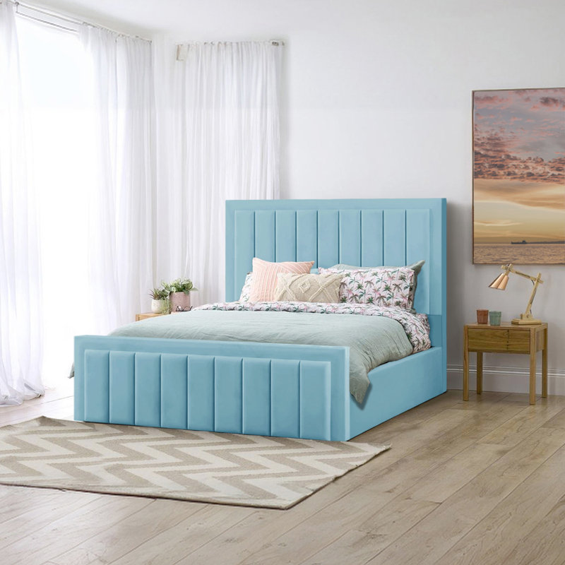 Antrone Upholstered Ottoman Storage Bed, Sky Blue, Double (4'6)