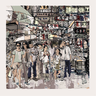 Hong Kong, People In A Street - Wrapped Canvas Print