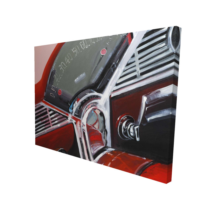 Vintage Red Car Dashboard - Black Canvas Home Decor Art