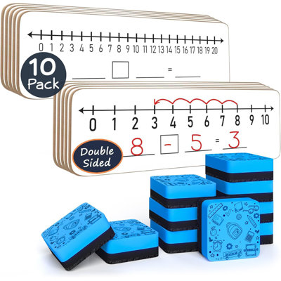 Scribbledo 10 Pack Dry Erase Number Line White Boards 4x12 Inch Lapboard Double Sided Whiteboard Numbers 1 Thru 10 And 20 I Math White Board For Kids Students Classroom Addition Subtraction Division