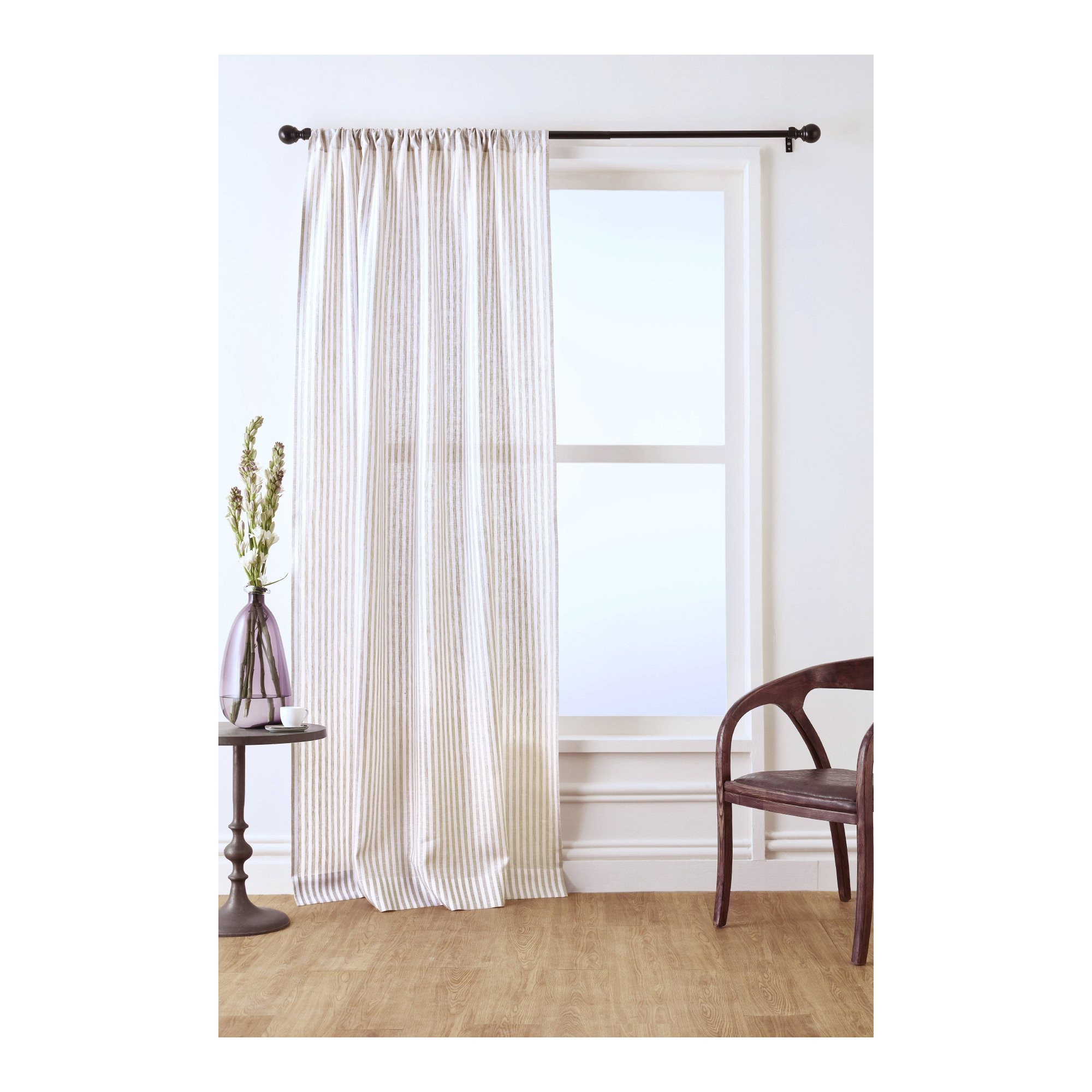  Stripe - 100% Pure Linen Curtain, 52" W x 108" L, Natural and White