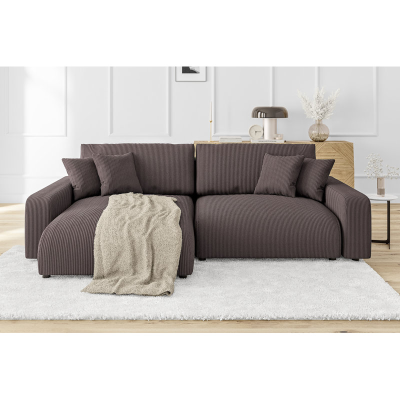  Gisela Sleeper Corner Sofa Chaise Bed with Storage Cord Fabric, Left Hand Facing, Dark Brown