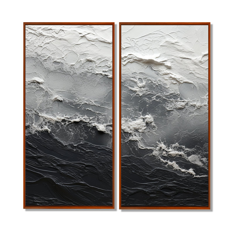 Minimalisme, peinture en noir et blanc - art mural bord de mer, H 40 po x l 40 po, Brun