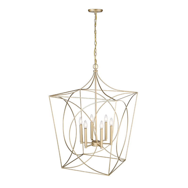 6 - Light Dimmable Lantern Geometric Chandelier, Modern Gold