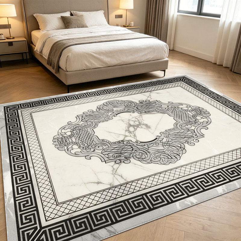 1PC Vintage Greek Key Medallion Marble Print area rugs for Living Room, Soft and Comfortable, Suitable for all seasons, easy-to-maintain, machine washable Indoor floor mat, Under Table Farmhouse suitable for dining room, bedroom, entryway, kitchen,