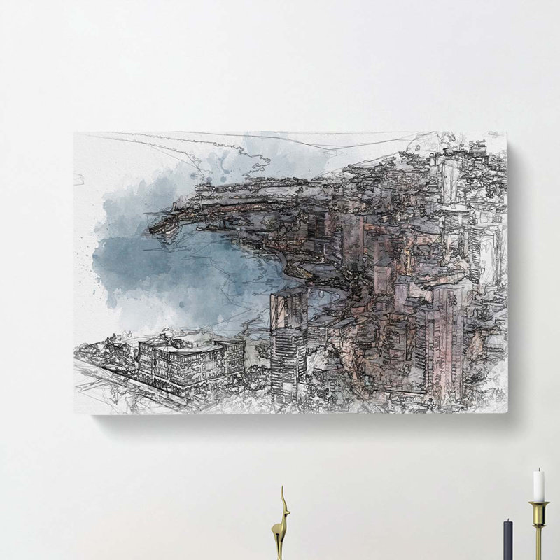 Monte Carlo Skyline In Monaco In Abstract - Wrapped Canvas, 50cm H x 76cm W x 3cm D