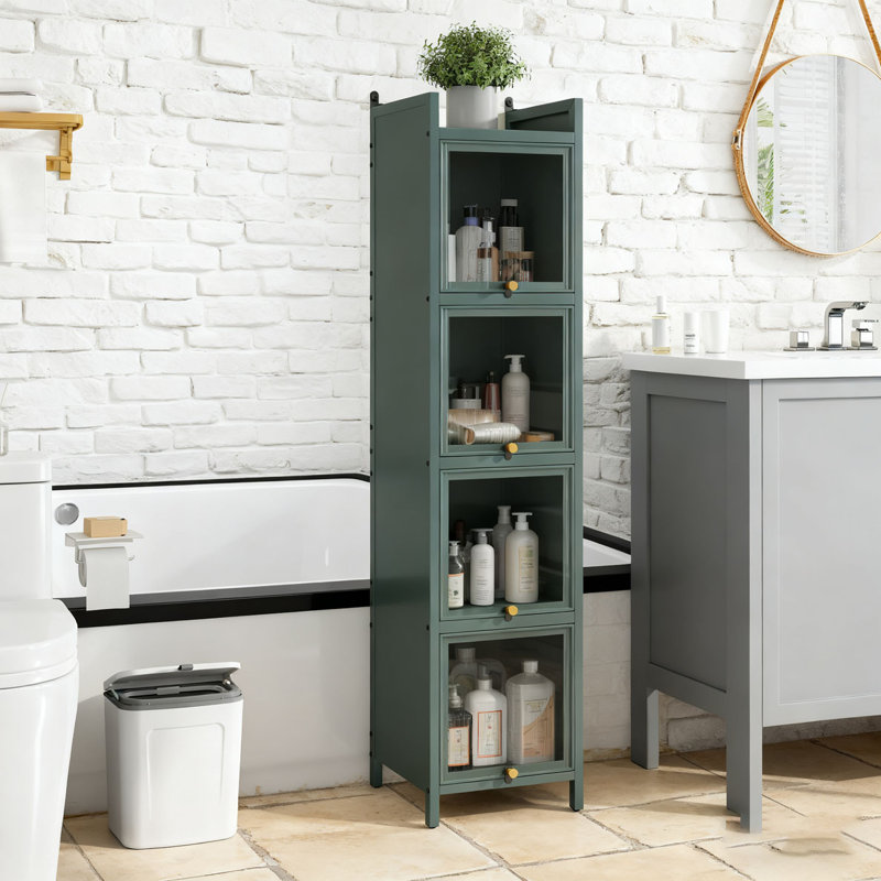 Armoire moderne en verre à quatre niveaux avec rangement à cinq niveaux, Vert foncé