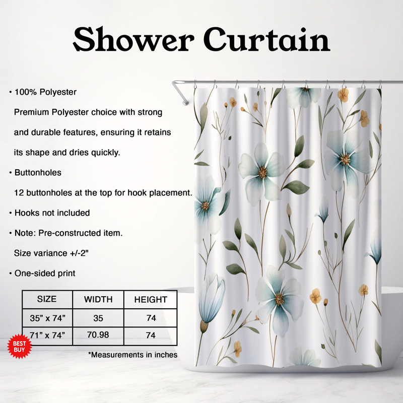 Rideau de douche Meadow Bloom - Premium, H 74 po x l 71 po