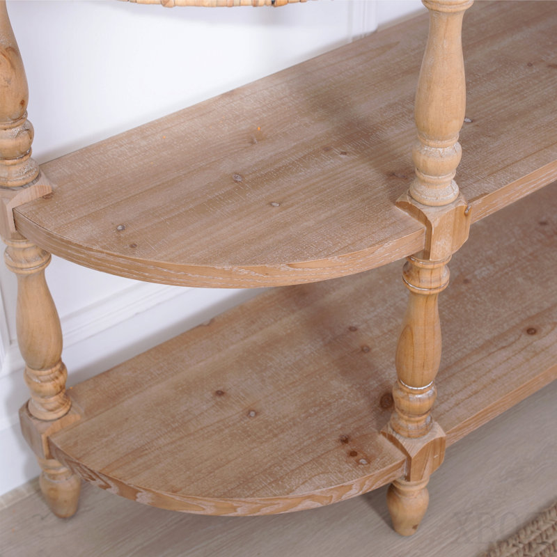 Console en bois fabriquée à la main avec garniture tissée à la main, tablettes de rangement à 3 niveaux, table d'entrée ovale avec pieds sculptés, table d'appoint rustique Coastal Farmhouse, table de canapé d'entrée de 49 po