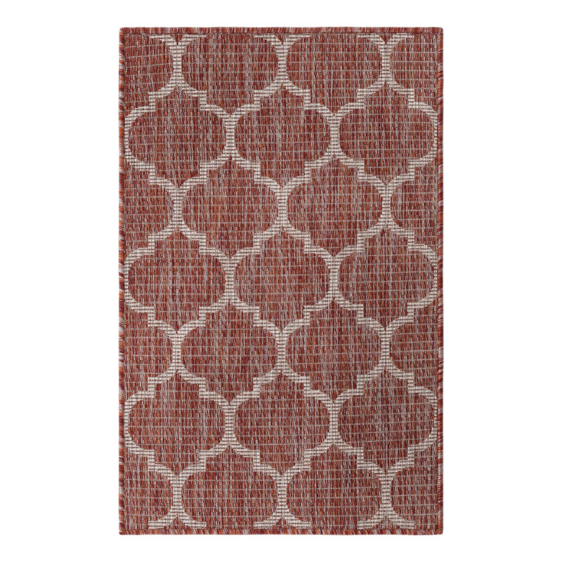 Geometric Rust Red Indoor / Outdoor Area Rug, Rectangle 2' x 3'1"