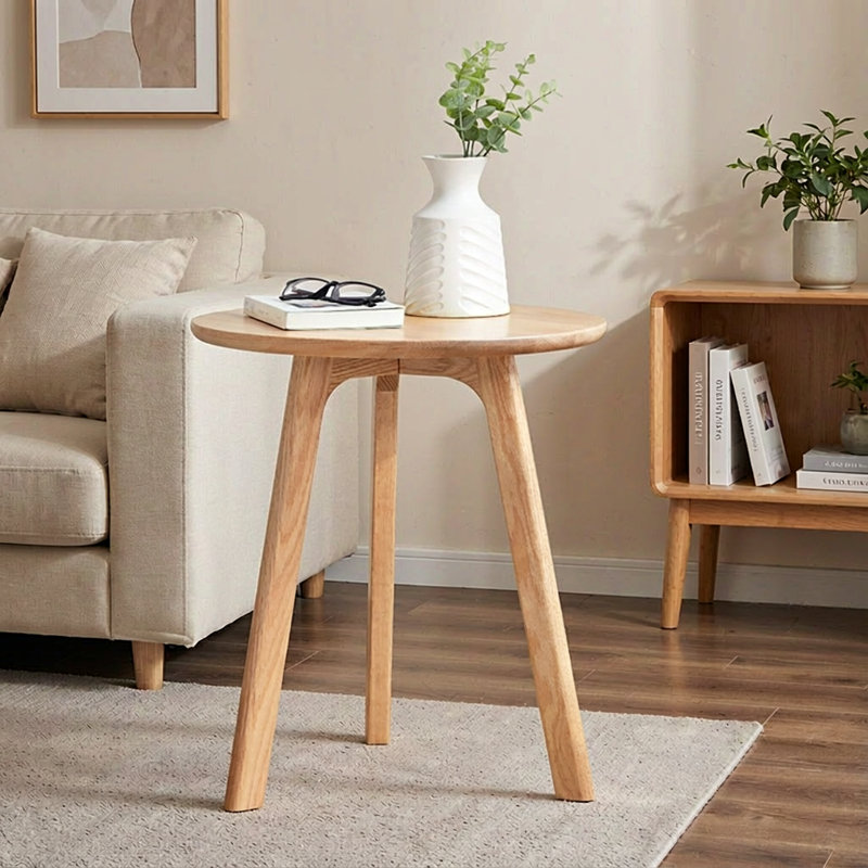 Round Accent End Table, Solid Oak Wood Side Table, Multi-Functional Nightstand & Occasional Coffee Table for Living Room, Bedroom, Balcony, Easy to Assemble