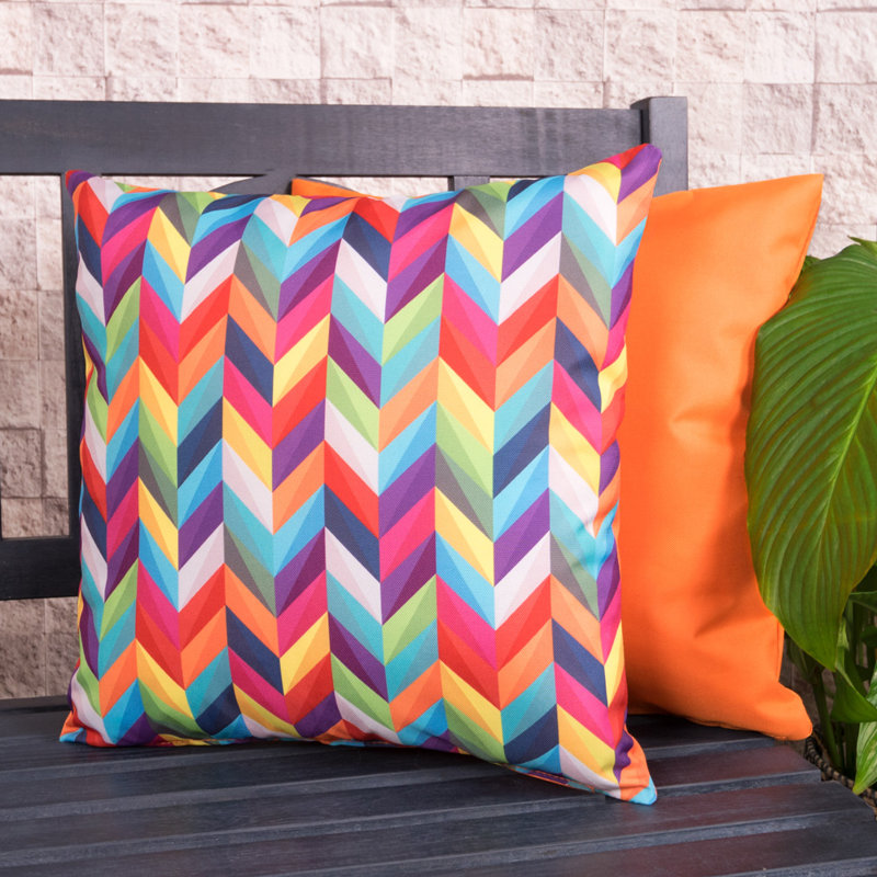 Herringbone Print Indoor-Outdoor Cushion, Multicolour
