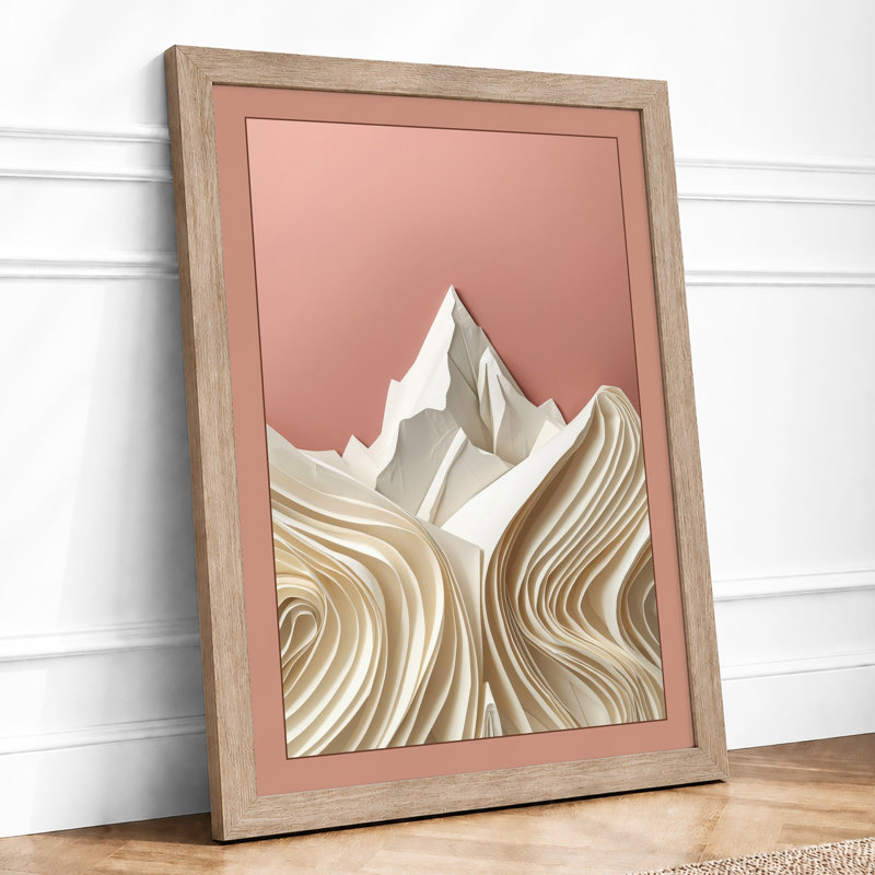 Mountain and Waves Minimalist - Framed Print, A3 - 42.0 x 29.7 cm, Oak