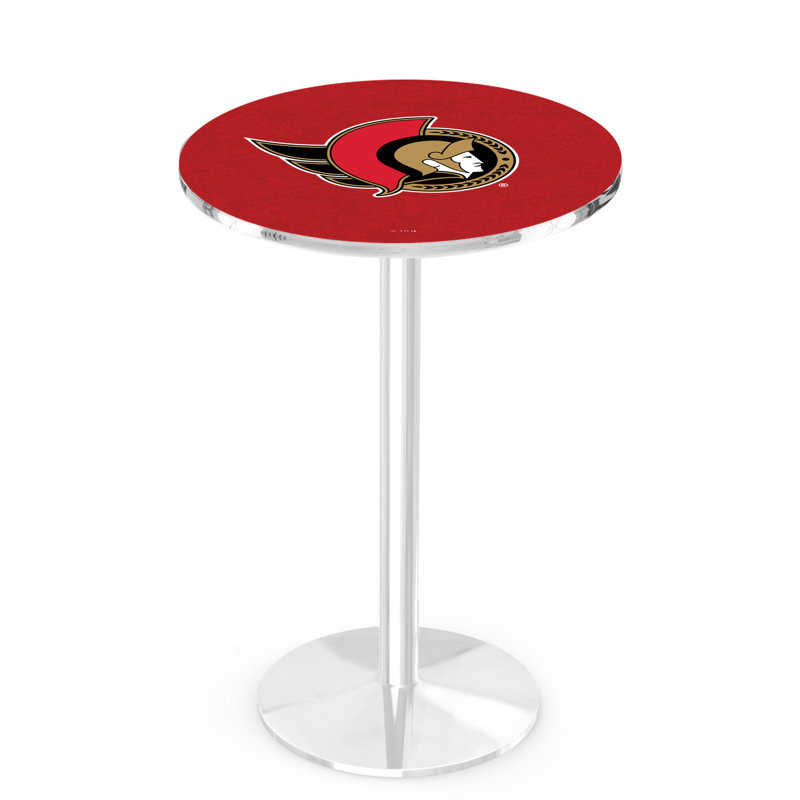 NHL Round Metal Base Dining Table, Chrome, Ottawa Senators