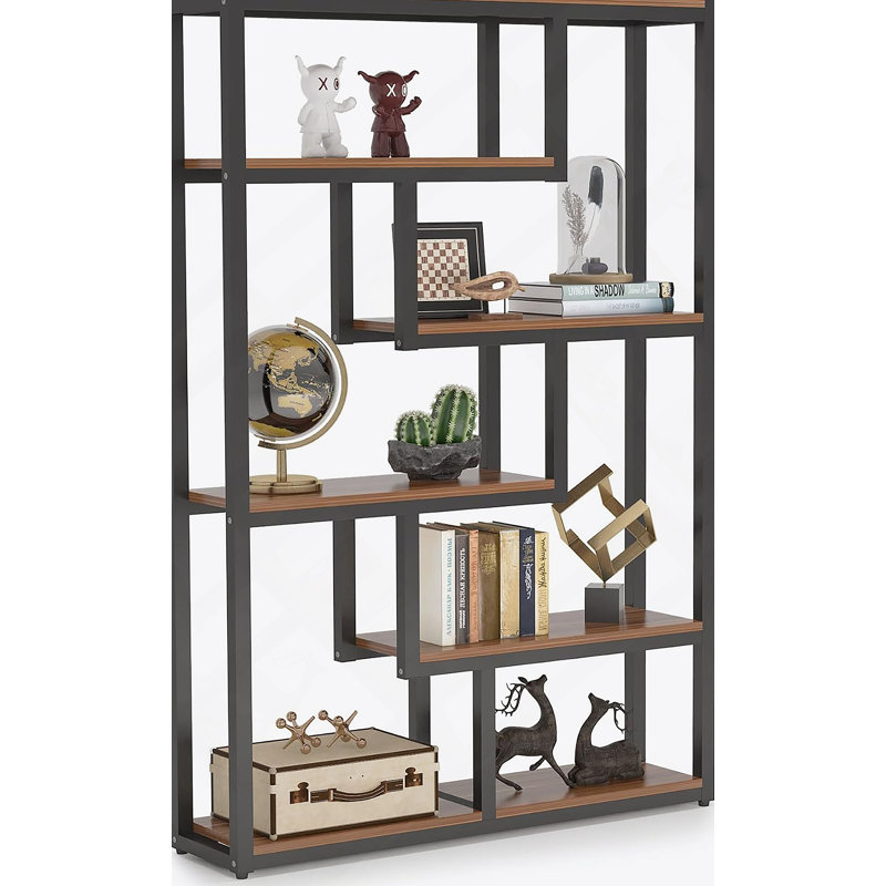 6-Tier Industrial Etagere Bookcase With Asymmetrical Open Shelves For Stylish And Functional Vertical Storage.