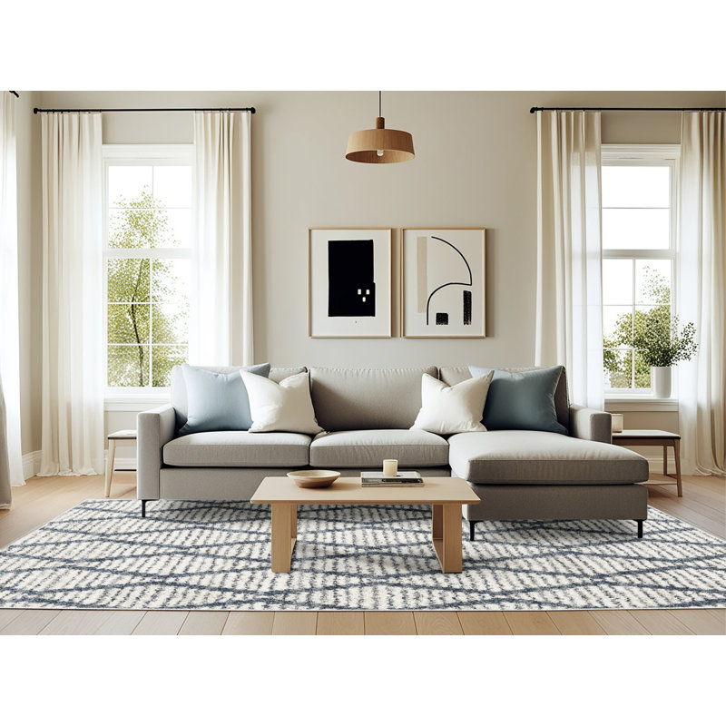Tapis de zone ivoire contemporaine, Rectangle 6 pi x 9 pi