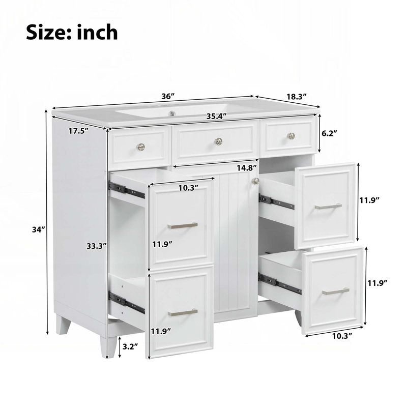 Meuble-lavabo 36 po avec lavabo en céramique, Blanc
