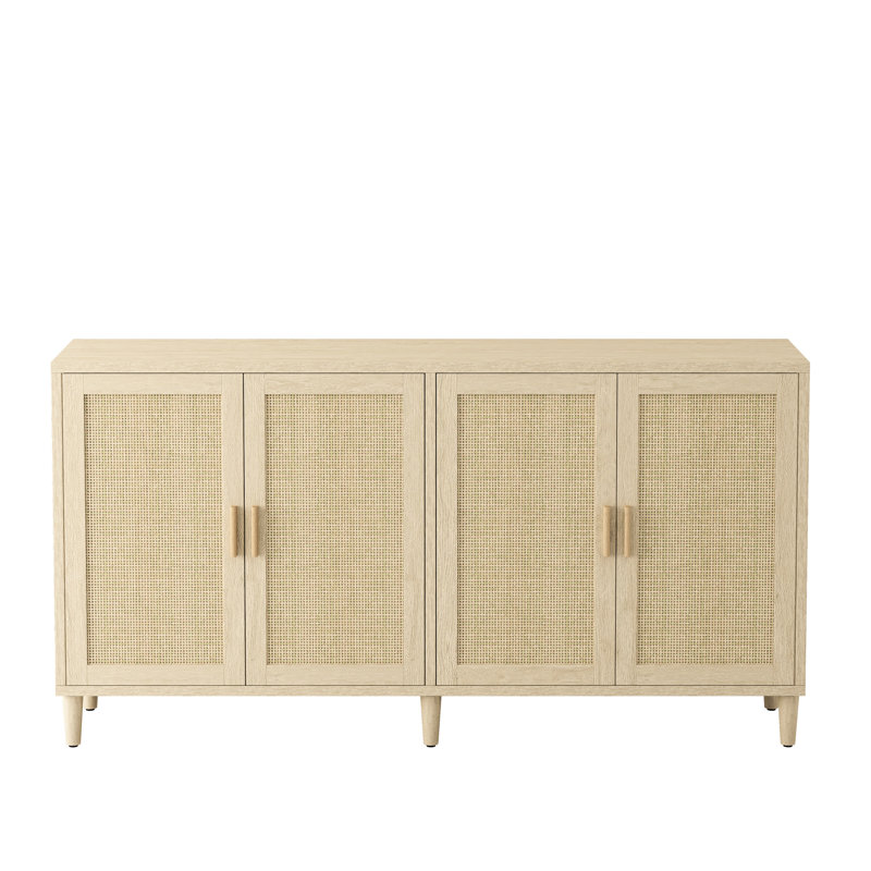 Buffet 70 po avec tablettes réglables, poignées en bois massif de haute qualité, capacité de charge naturelle de 4 portes pour la cuisine, facile à entretenir