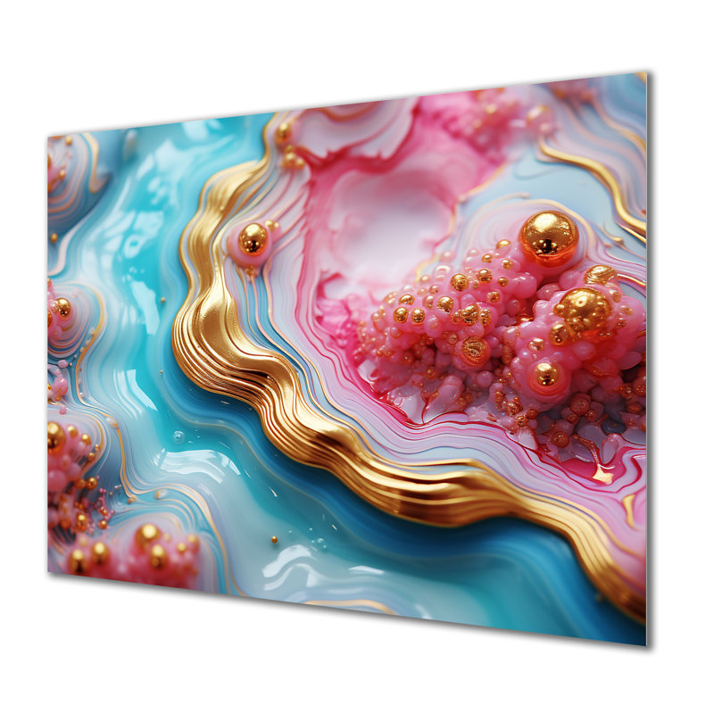 Art mural Radiant Ocean Agate Turquoise - marbre, Métal métal, H 12 po x l 20 po