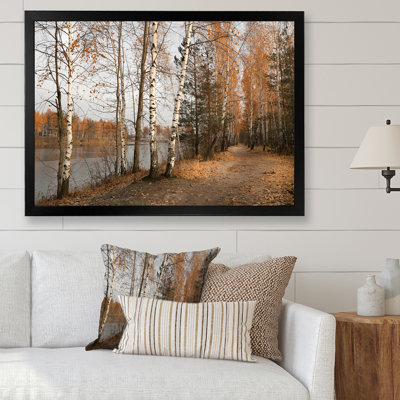 Automne, forêt de bouleaux au bord du lac - art mural traditionnel sur toile