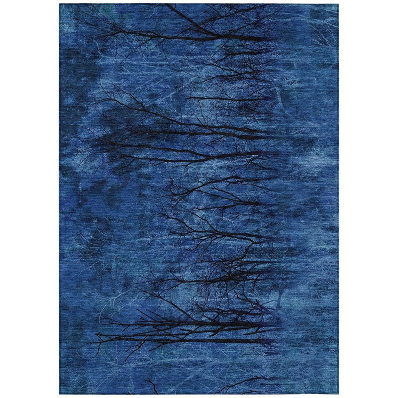 Tapis extérieur lavable floral bleu et gris anthracite 8 pi x 10 pi