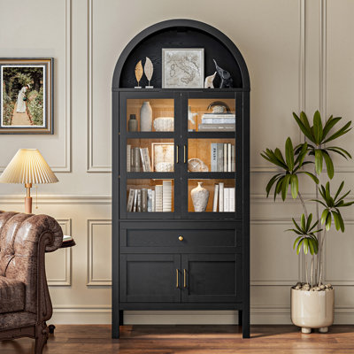 71'' Tall Wood Arched Cabinet with Adjustable LED Lights and Shelves