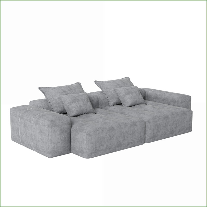 Canapé modulaire moderne en chenille étincelant avec 4 coussins, sans assemblage | Mousse et ressort, Velours gris velours